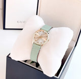 Gucci G Timeless Silver Dial Green Leather Strap Watch for Women - YA1265040