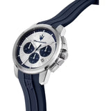 Maserati Successo Chronograph Silver Dial Blue Silicone Strap Watch for Men - R8871621042