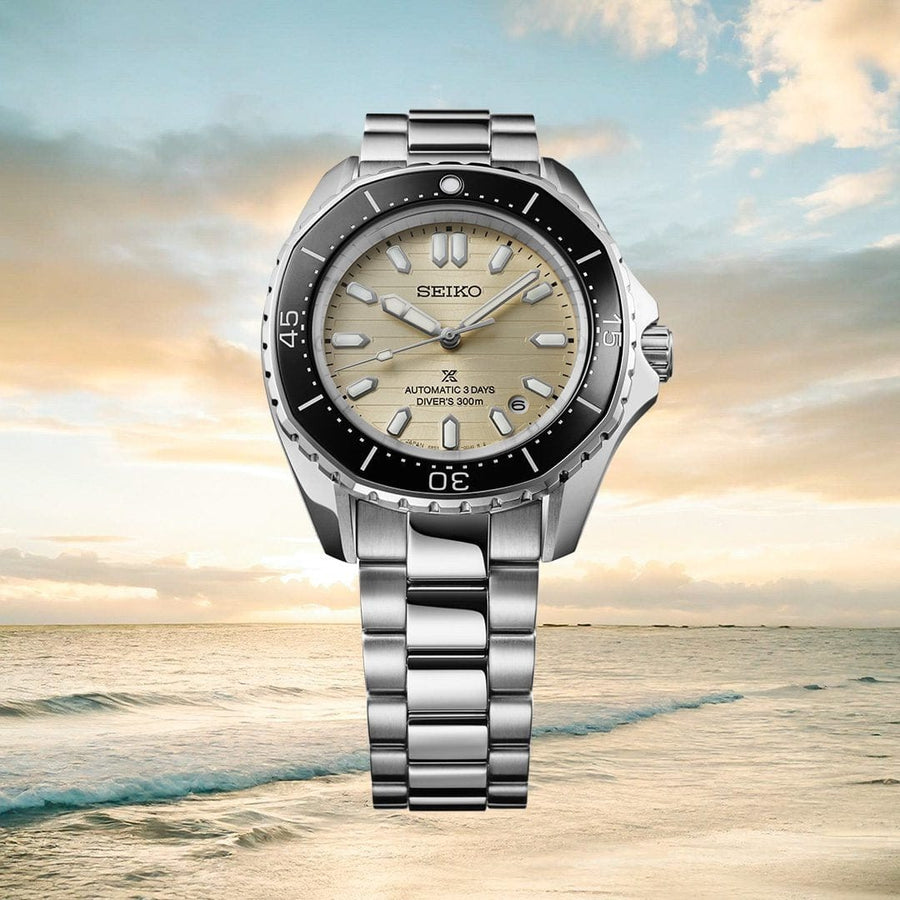 Seiko Prospex Polygonal Divers Automatic Pearl White Dial Silver Steel Strap Watch for Men - SPB481J1