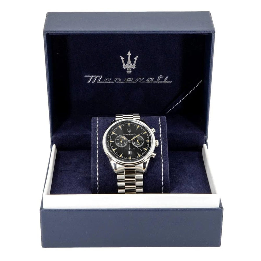 Maserati Tradizione Chronograph Black Dial Silver Steel Strap Watch for Men - R8873646004