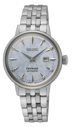 Seiko Presage Cocktail Time Automatic Skydiving Diamonds Blue Dial Silver Steel Strap Watch for Women - SRE007J1
