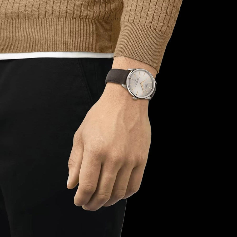 Tissot Chemin des Tourelles Automatic Powermatic 80 Ivory Dial Green Leather Strap Watch for Men - T139.407.16.261.00