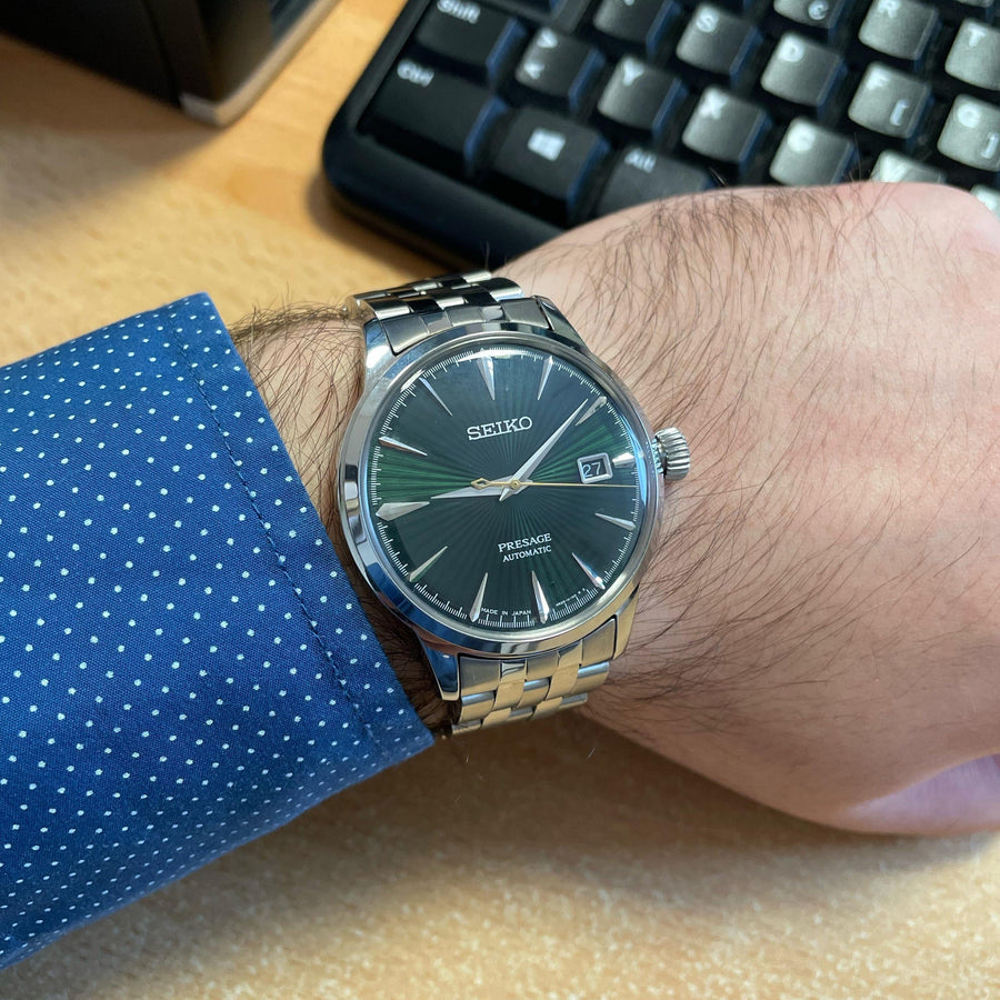 Seiko Presage Cocktail Time Automatic Green Dial Silver Steel Strap Watch for Men - SRPE15J1