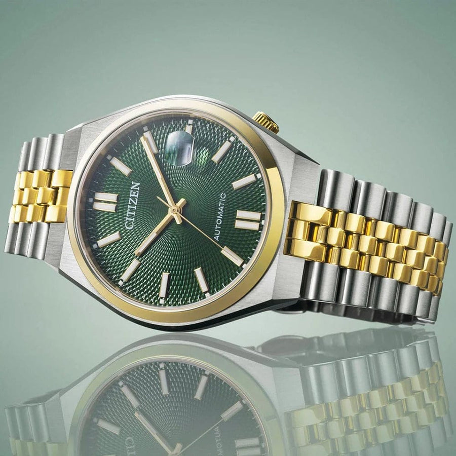 Citizen Tsuyosa 60 Automatic Green Dial Two Tone Steel Strap Watch for Men - NK0024-54X