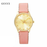 Gucci G Timeless Gold Dial Pink Leather Strap Watch for Women - YA1265041