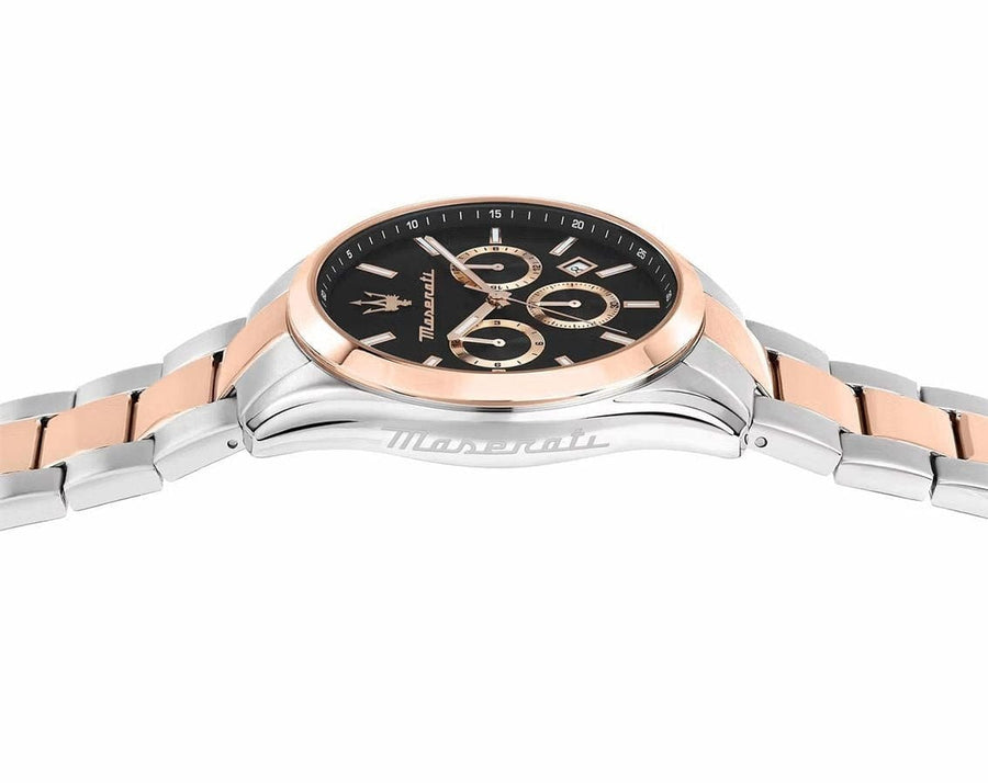 Maserati Attrazione Chronograph Black Dial Two Tone Steel Strap Watch for Men - R8853151002