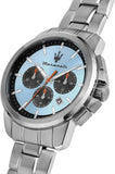 Maserati Successo Chronograph Ice Blue Dial Silver Steel Strap Watch for Men - R8873621044