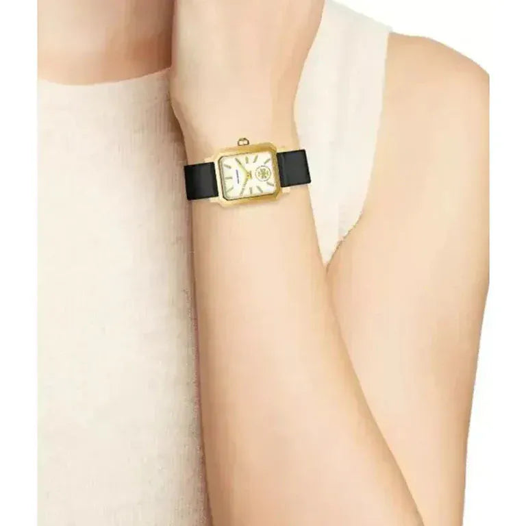 Tory Burch Robinson White Dial Black Leather Strap Watch for Women - TBW1504