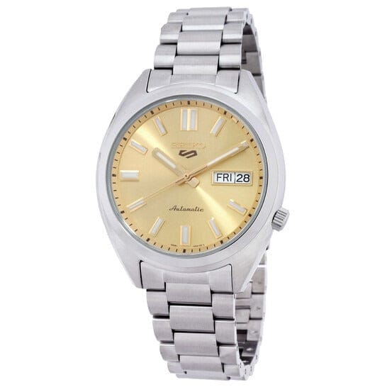 Seiko 5 Sports Automatic Gold Dial Silver Steel Strap Watch for Men - SRPL59K1