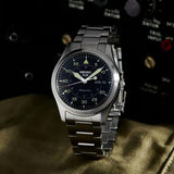 Seiko 5 Sports Flieger Automatic Black Dial Silver Steel Strap Watch for Men - SRPH27K1