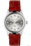 Gucci G Timeless Quartz Silver Dial Maroon Leather Strap Watch for Women - YA1265057