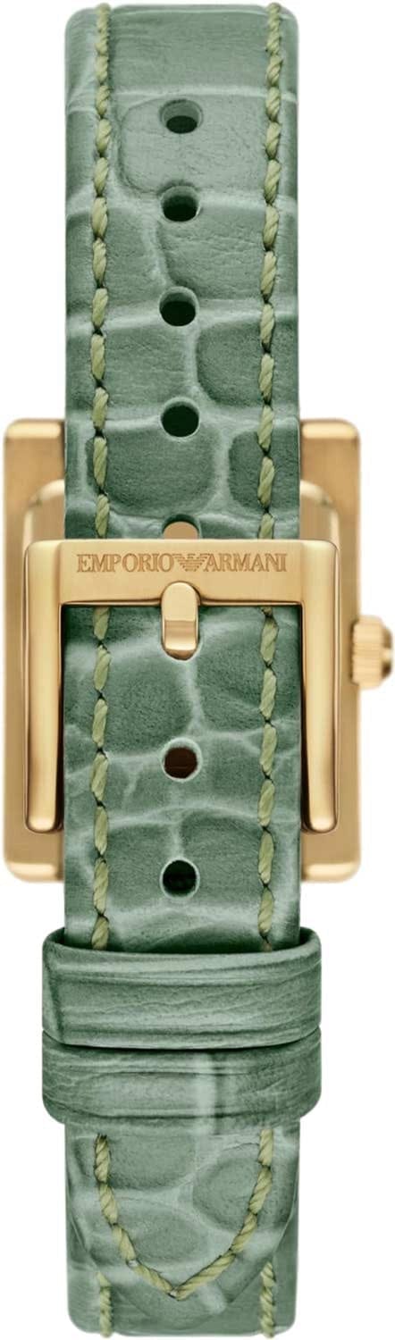 Emporio Armani Classic White Dial Green Leather Strap Watch for Women - AR11661