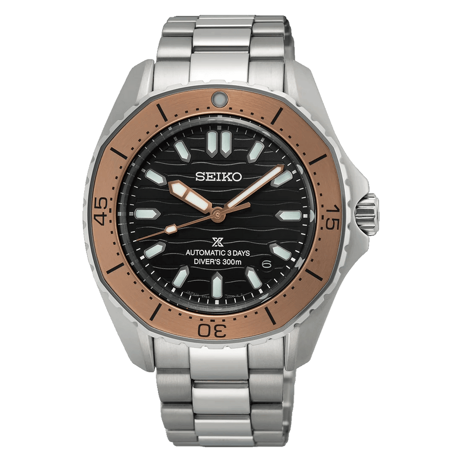 Seiko Prospex Polygonal Sea Diver Automatic Black Dial Silver Steel Strap Watch for Men - SPB485J1
