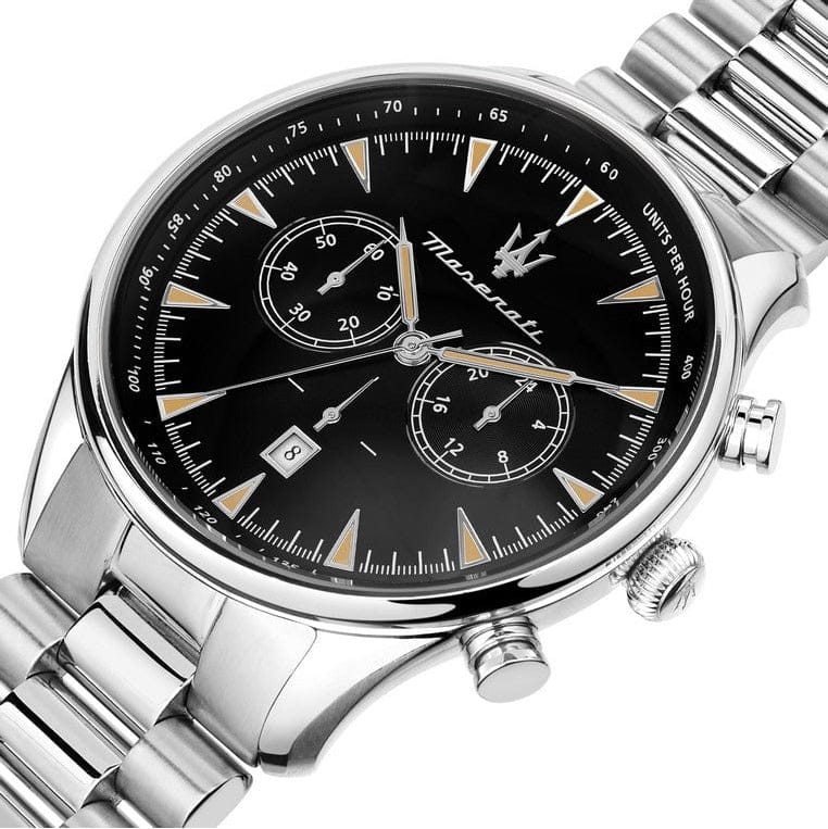 Maserati Tradizione Chronograph Black Dial Silver Steel Strap Watch for Men - R8873646004