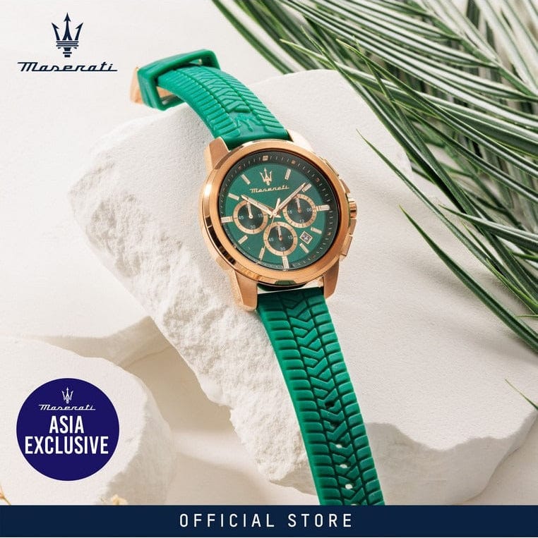 Maserati Successo Chronograph Green Dial Green Silicone Strap Watch for Men - R8871621038