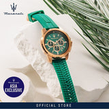 Maserati Successo Chronograph Green Dial Green Silicone Strap Watch for Men - R8871621038