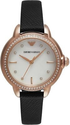 Emporio Armani Mia Mother of Pearl Dial Black Leather Strap Watch for Women - AR11598