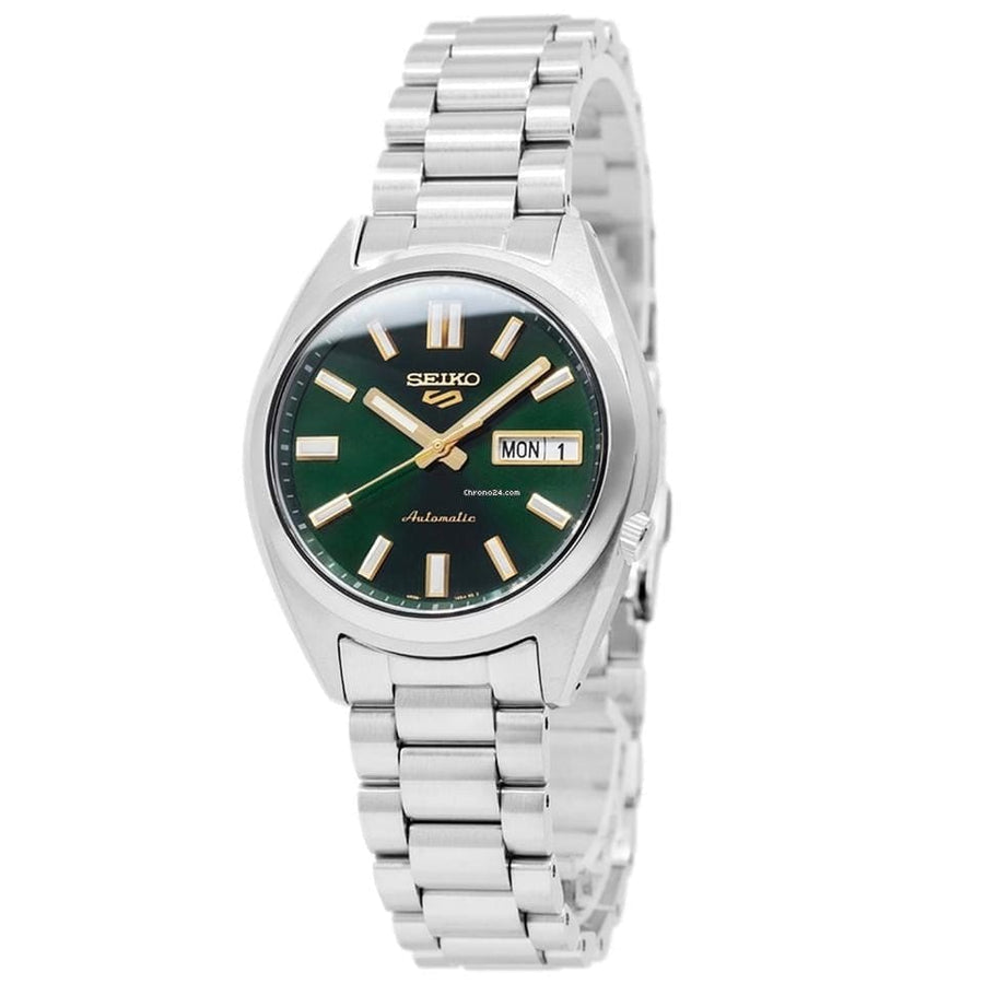 Seiko 5 Sports Automatic Green Dial Silver Steel Strap Watch for Men - SRPL57K1