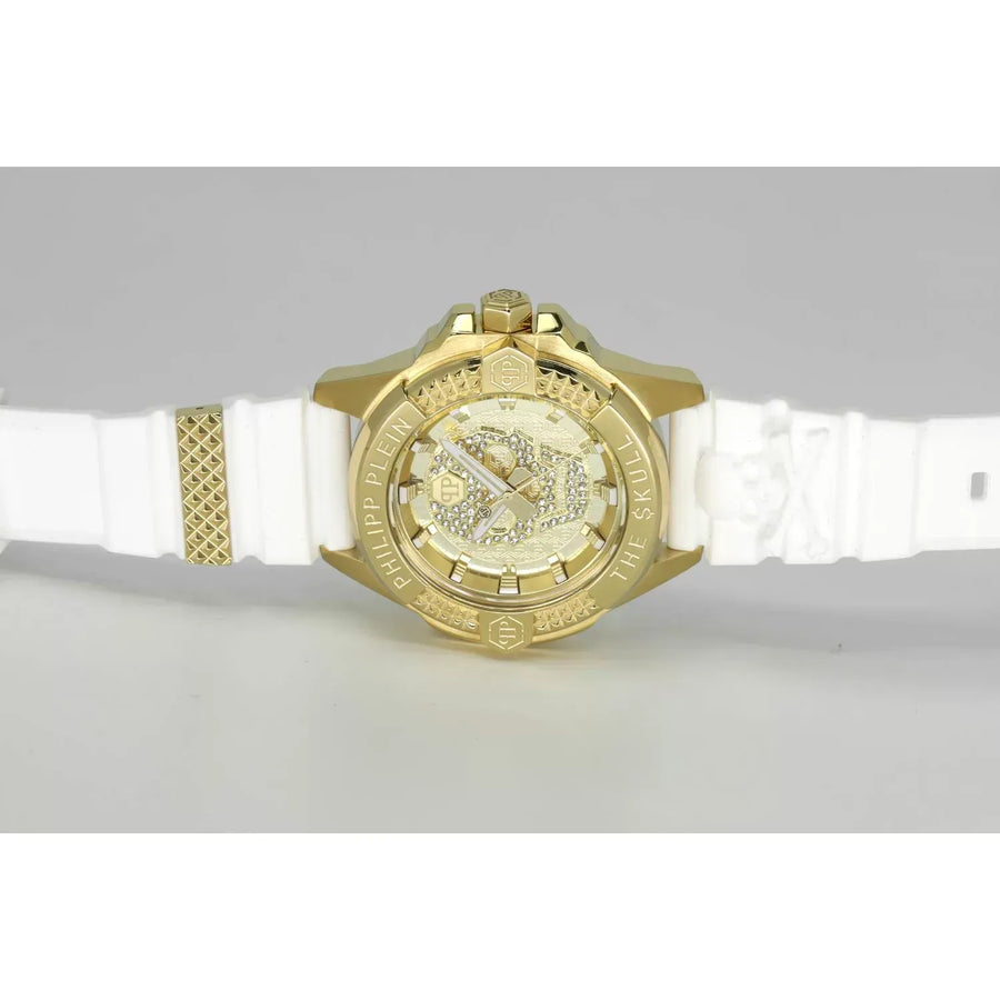 Philipp Plein The Skull Gold Dial White Silicone Strap Watch for Men - PWAAA1221