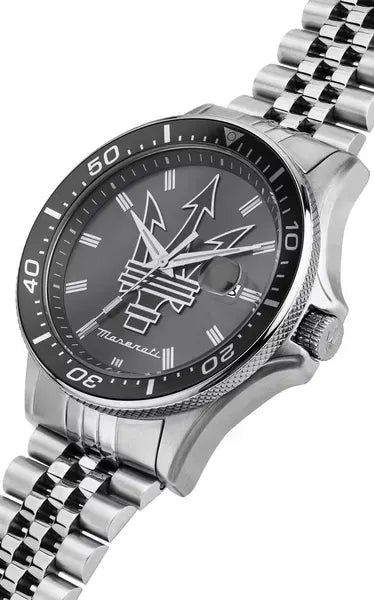 Maserati SFIDA Chronograph Grey Dial Silver Steel Strap Watch for Men - R8853140010
