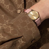 Gucci G Timeless Gold Dial Pink Leather Strap Watch for Women - YA1265041