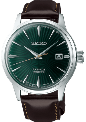 Seiko Presage Cocktail Time Automatic Green Dial Brown Leather Strap Watch for Men - SRPD37J1