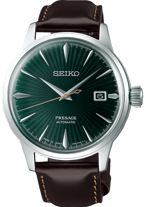 Seiko Presage Cocktail Time Automatic Green Dial Brown Leather Strap Watch for Men - SRPD37J1