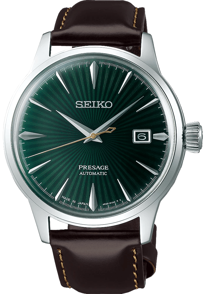 Seiko Presage Cocktail Time Automatic Green Dial Brown Leather Strap Watch for Men - SRPD37J1