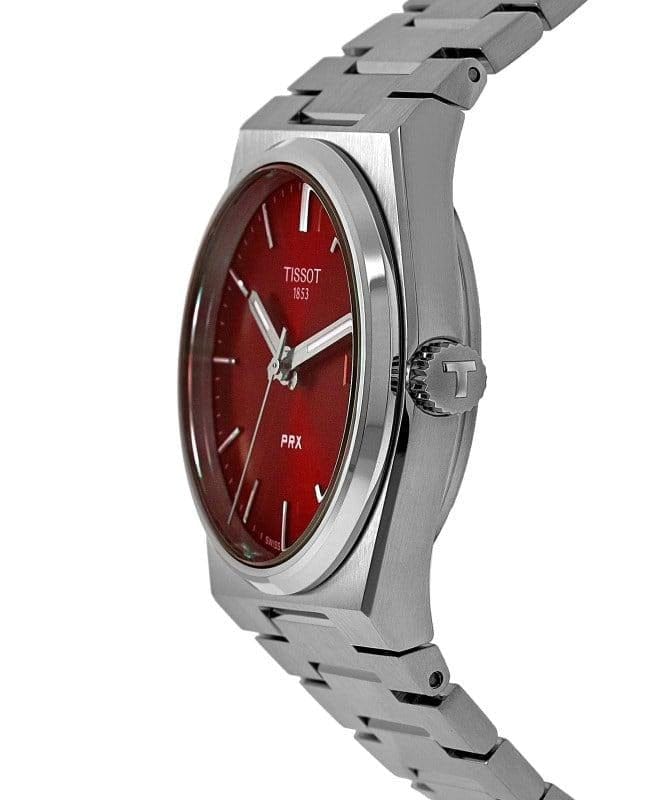 Tissot PRX Quartz Red Dial Silver Steel Strap Watch for Women - T137.210.11.421.00