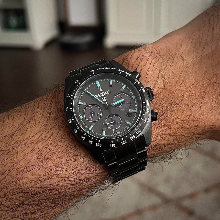 Seiko Prospex Speedtimer The Black Series Limited Edition Black Dial Black Steel Strap Watch for Men - SSC917