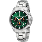 Maserati Successo Chronograph Green Dial Silver Steel Strap Watch for Men - R8873621043