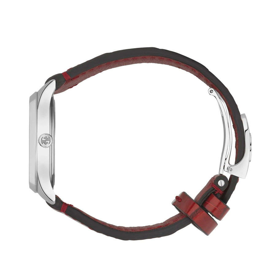 Gucci G Timeless Quartz Silver Dial Maroon Leather Strap Watch for Women - YA1265057