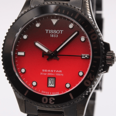 Tissot Seastar 1000 Red Dial Black Steel Strap Watch for Men - T120.410.33.421.00