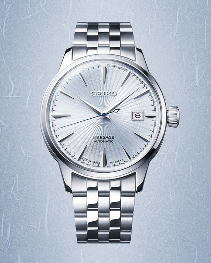 Seiko Presage Cocktail Time Automatic Ice Blue Dial Silver Steel Strap Watch for Men - SRPE19J1