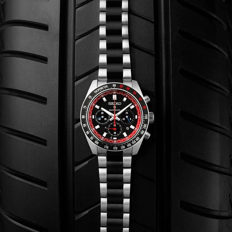 Seiko Prospex Speedtimer Solar Chronograph Datsun 240Z Collaboration Limited Edition Black Dial Two Tone Steel Strap Watch for Men - SSC957