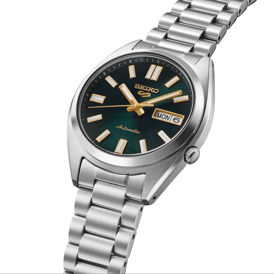 Seiko 5 Sports Automatic Green Dial Silver Steel Strap Watch for Men - SRPL57K1