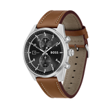 Hugo Boss Skytraveller Chronograph Black Dial Blue Leather Strap Watch for Men - 1514161