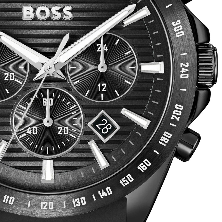 Hugo Boss Strike Chronograph Black Dial Black Rubber Strap Watch for Men - 1514289