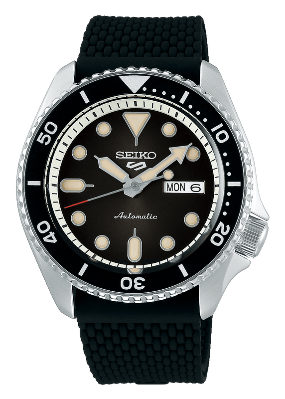 Seiko 5 Sports SKX Automatic Black Dial Black Silicone Strap Watch for Men - SRPD73K2