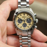 Seiko Prospex Speedtimer Solar Chronograph Gold Dial Silver Steel Strap Watch for Men - SSC817