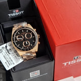 Tissot PRS 516 Chronograph Black Dial Rose Gold Steel Strap Watch for Men - T149.417.33.051.00