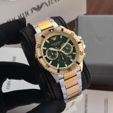 Emporio Armani Sea Explorer Chronograph Green Dial Two Tone Steel Strap Watch for Men - AR11586