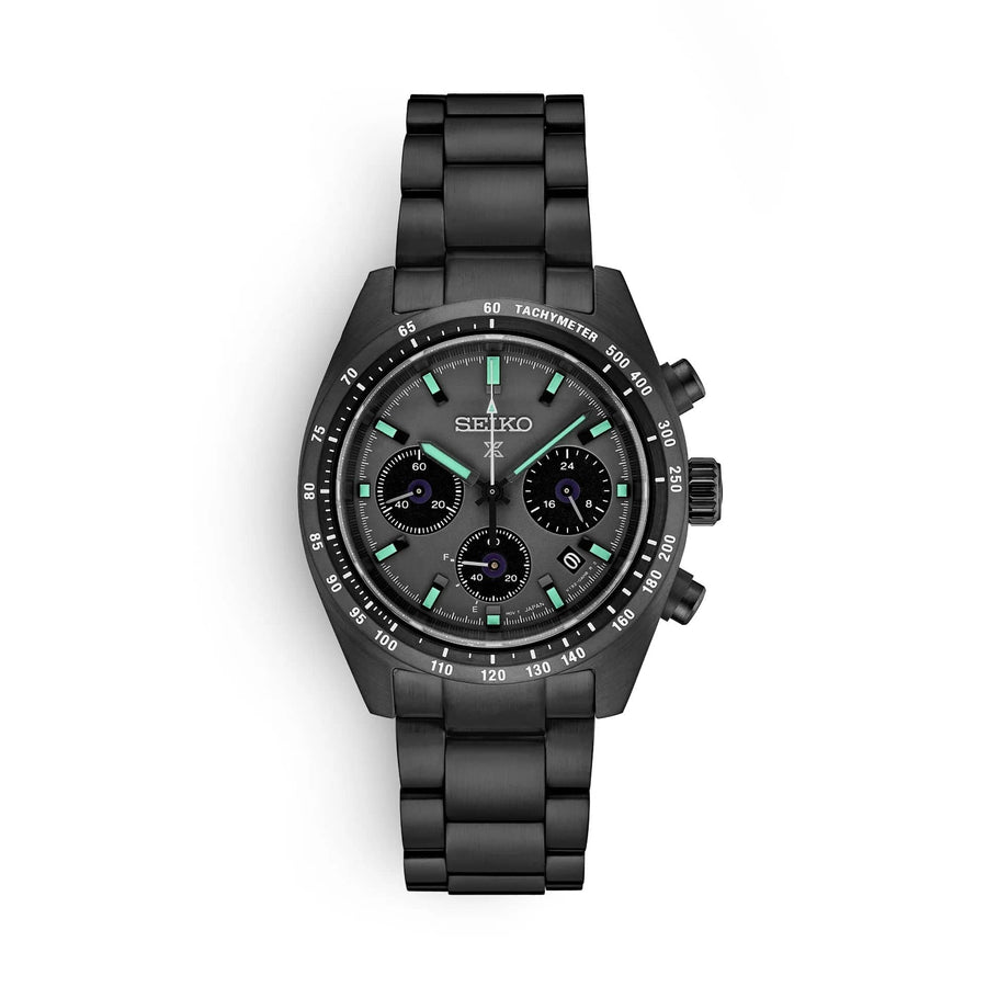 Seiko Prospex Speedtimer The Black Series Limited Edition Black Dial Black Steel Strap Watch for Men - SSC917