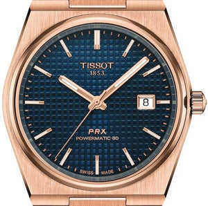Tissot PRX Powermatic 80 Blue Dial Rose Gold Steel Strap Watch for Men - T137.407.33.041.00