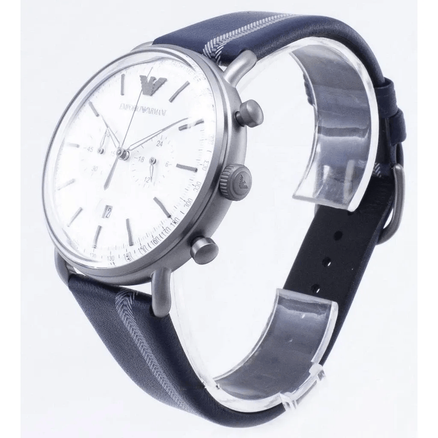 Emporio Armani Aviator Silver Dial Two Tone Leather Strap Watch for Men - AR11202