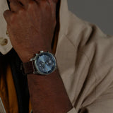 Hugo Boss Skytraveller Chronograph Blue Dial Brown Leather Strap Watch for Men - 1514194