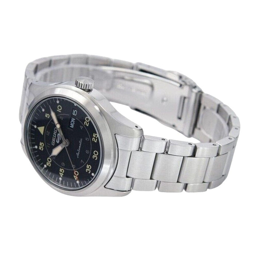 Seiko 5 Sports Flieger Automatic Black Dial Silver Steel Strap Watch for Men - SRPH27K1