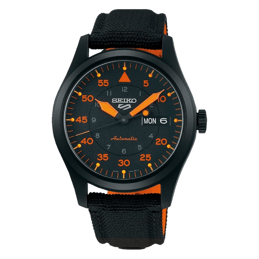 Seiko 5 Sports Flieger Pilot Automatic Black Dial Black Nylon Strap Watch for Men - SRPH33K1