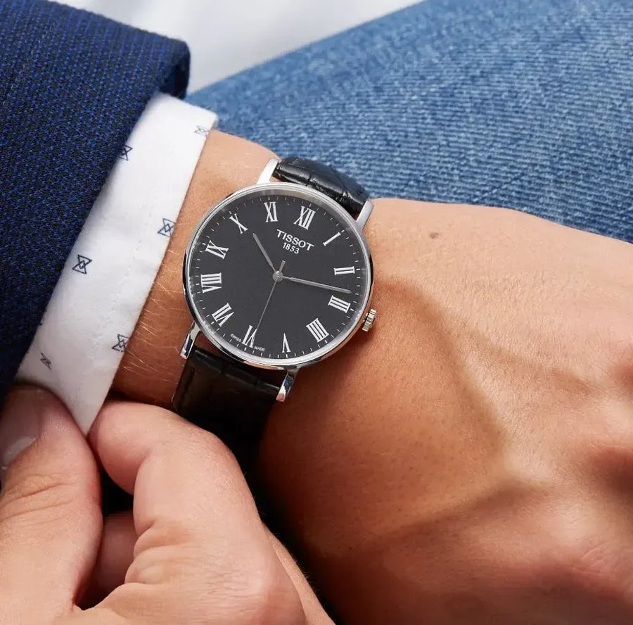 Tissot T Classic Dream Quartz Black Dial Black Leather Strap Watch for Men - T129.410.16.053.00