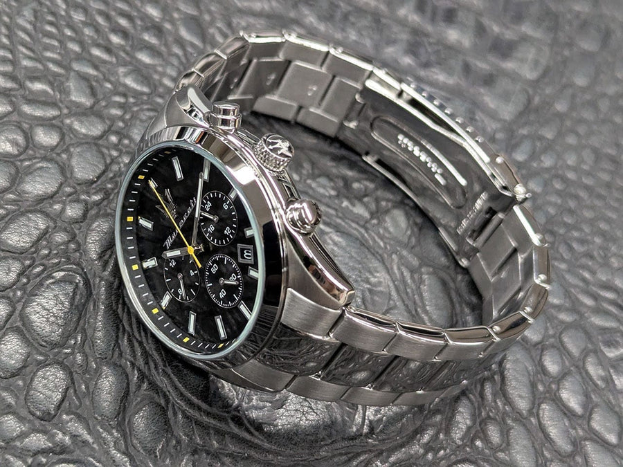 Maserati Attrazione Chronograph Black Dial Silver Steel Strap Watch for Men - R8853151010